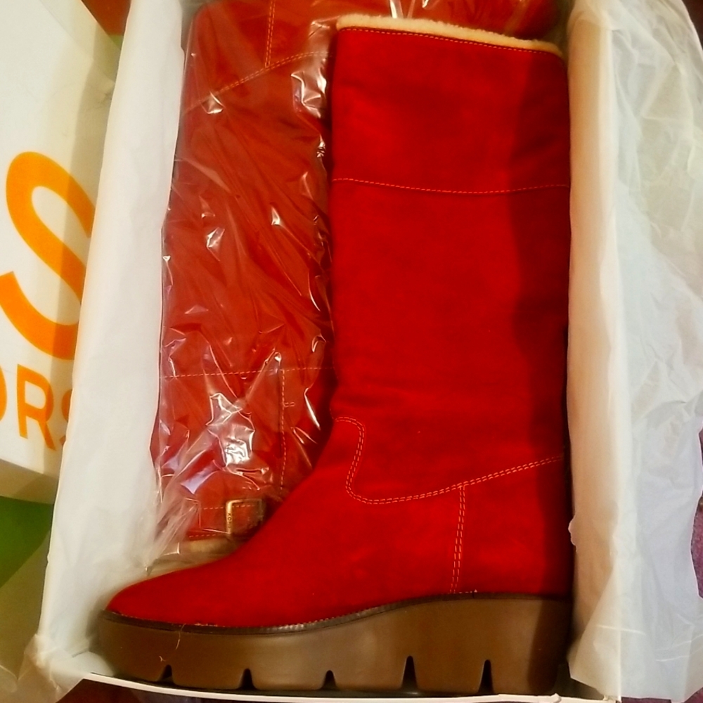Kors Michael Kors Sloan Wedge Suede Rust Boot,  sz10 women's, new w box. Knee le